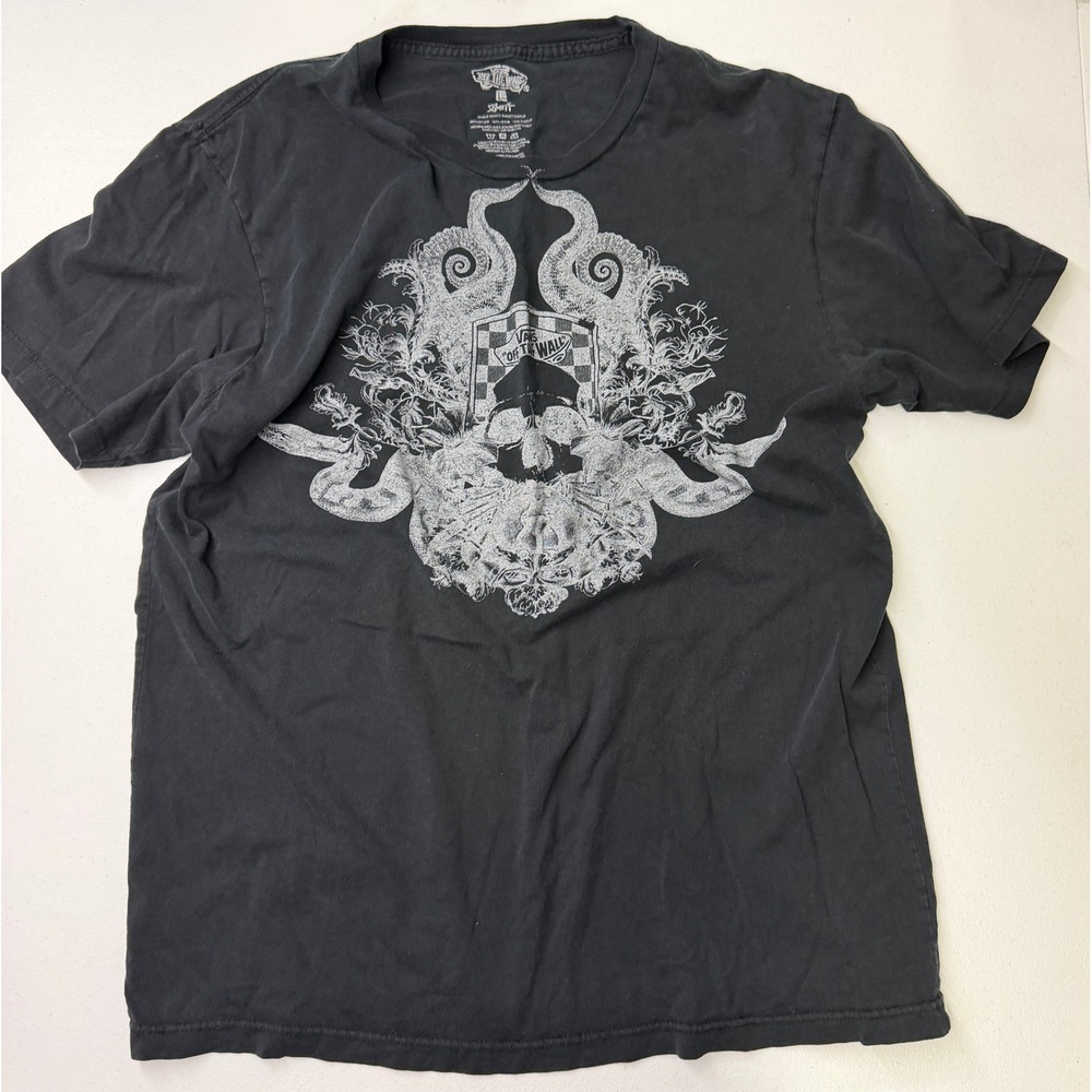 Vans Off The Wall Mens Slim Fit Skull Crest Graphic T-Shirt Black Large